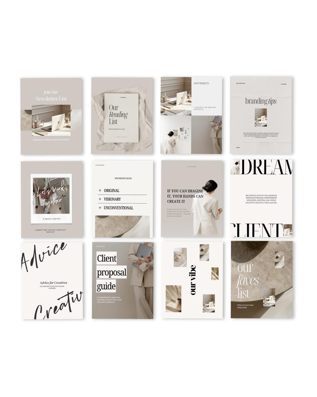 15 Instagram Carousel Templates Canva Editable Neutral Aesthetic Minimalist Social Media Posts Mix and Match Covers