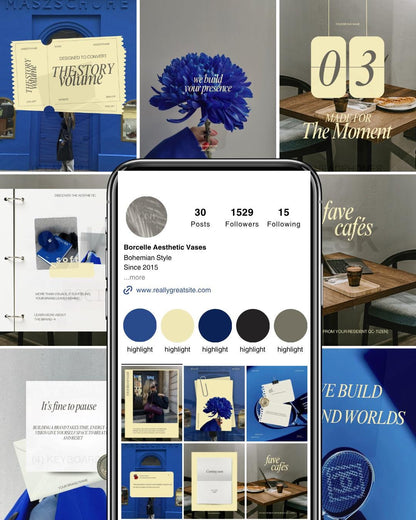 Blue Yellow Canva Instagram Templates | Cobalt Blue Butter Yellow luxury | Editable Social Media for Business Owners Aesthetic Editorial