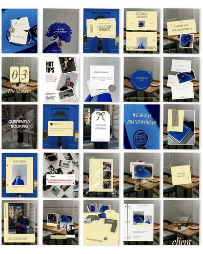 Canva Instagram Templates | Blue Yellow Business Social Media (41 Posts)