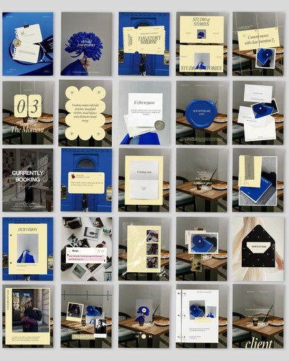 Blue Yellow Canva Instagram Templates | Cobalt Blue Butter Yellow luxury | Editable Social Media for Business Owners Aesthetic Editorial