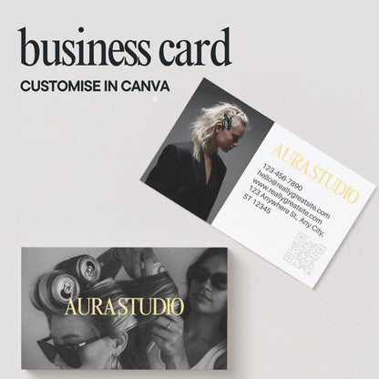 Modern Hair Stylist Business Card Template, Beauty Salon Card for Yellow Black, Luxury Modern Hair Stylist Business Card, DIY Canva