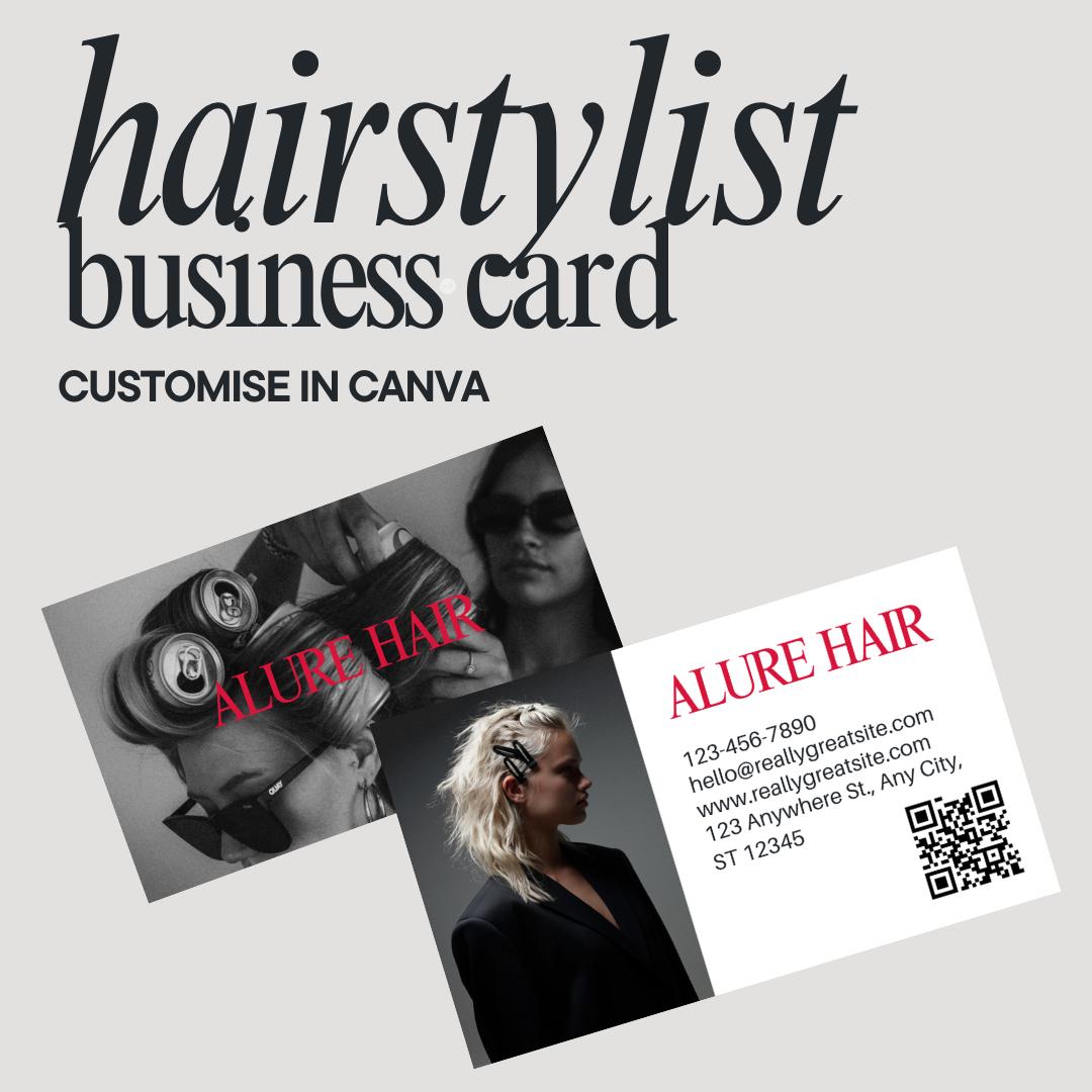 Modern Hair Stylist Business Card Template, Beauty Salon Card for Red Black, Luxury Modern Hair Stylist Business Card, DIY Canva