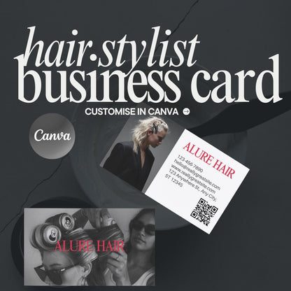 Modern Hair Stylist Business Card Template, Beauty Salon Card for Red Black, Luxury Modern Hair Stylist Business Card, DIY Canva