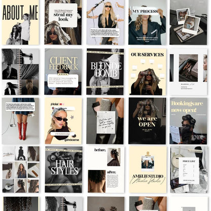 Hair Salon Canva Instagram Templates | Hairdresser Social Media Posts, Hair Stylist Editable Templates, Yellow Black White, Instant Download