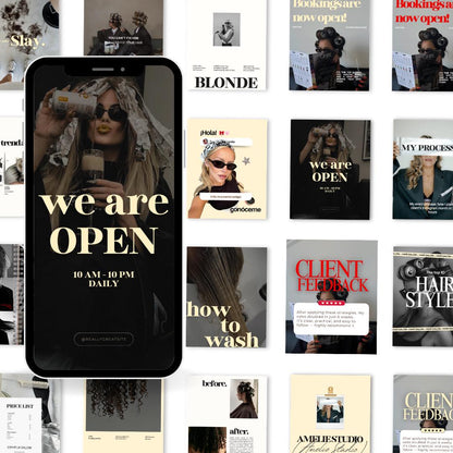 Hair Salon Canva Instagram Templates | Hairdresser Social Media Posts, Hair Stylist Editable Templates, Yellow Black White, Instant Download
