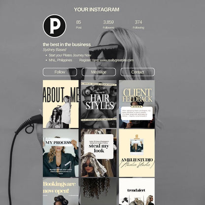 Hair Salon Canva Instagram Templates | Hairdresser Social Media Posts, Hair Stylist Editable Templates, Yellow Black White, Instant Download