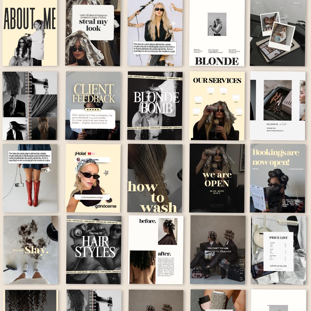 Hair Salon Canva Instagram Templates | Hairdresser Social Media Posts, Hair Stylist Editable Templates, Yellow Black White, Instant Download