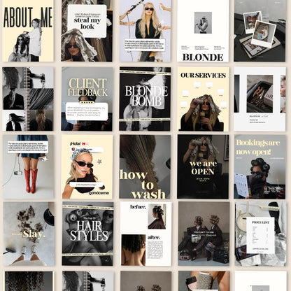 Hair Salon Canva Instagram Templates | Hairdresser Social Media Posts, Hair Stylist Editable Templates, Yellow Black White, Instant Download