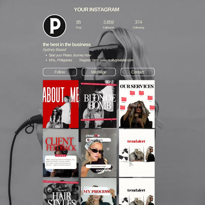 Hairstylist Instagram Templates, Canva Social Media Content (1080 x 1350 px)