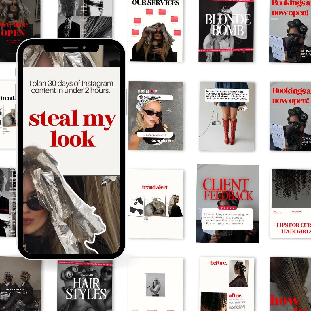 Hairstylist Instagram Templates, Canva Social Media Content (1080 x 1350 px)