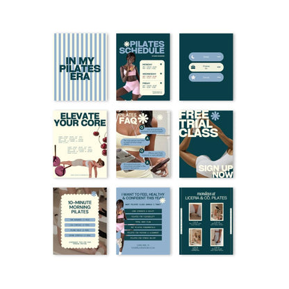 Pilates Instagram Templates | Studio & Instructor Social Media (Canva) Blue, Green, Yellow
