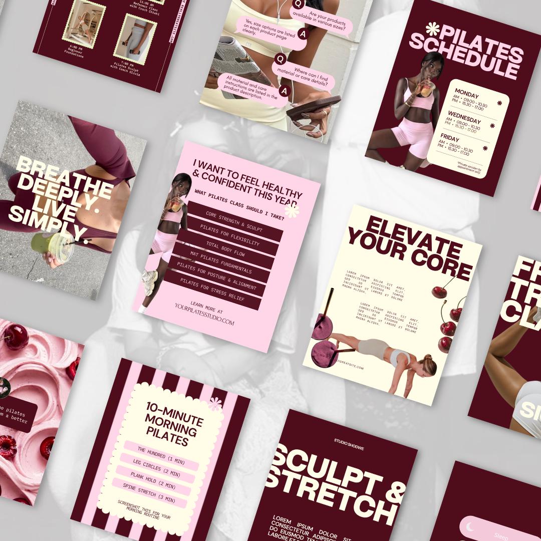 Pilates Instagram Templates | Studio & Instructor Social Media (Canva)