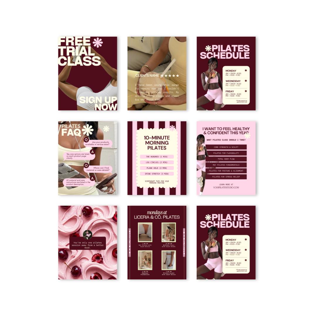 Pilates Instagram Templates | Studio & Instructor Social Media (Canva)