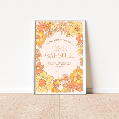 Floral 1st Birthday Time Capsule Template, Printable Minimalist First Birthday Guestbook Sign, Editable Capsule Card, Instant Download,
