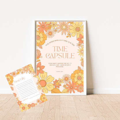 Floral 1st Birthday Time Capsule Template, Printable Minimalist First Birthday Guestbook Sign, Editable Capsule Card, Instant Download,