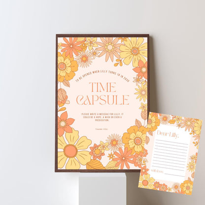Floral 1st Birthday Time Capsule Template, Printable Minimalist First Birthday Guestbook Sign, Editable Capsule Card, Instant Download,