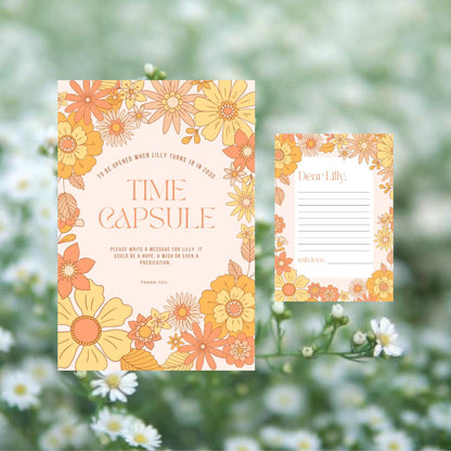 Floral 1st Birthday Time Capsule Template, Printable Minimalist First Birthday Guestbook Sign, Editable Capsule Card, Instant Download,