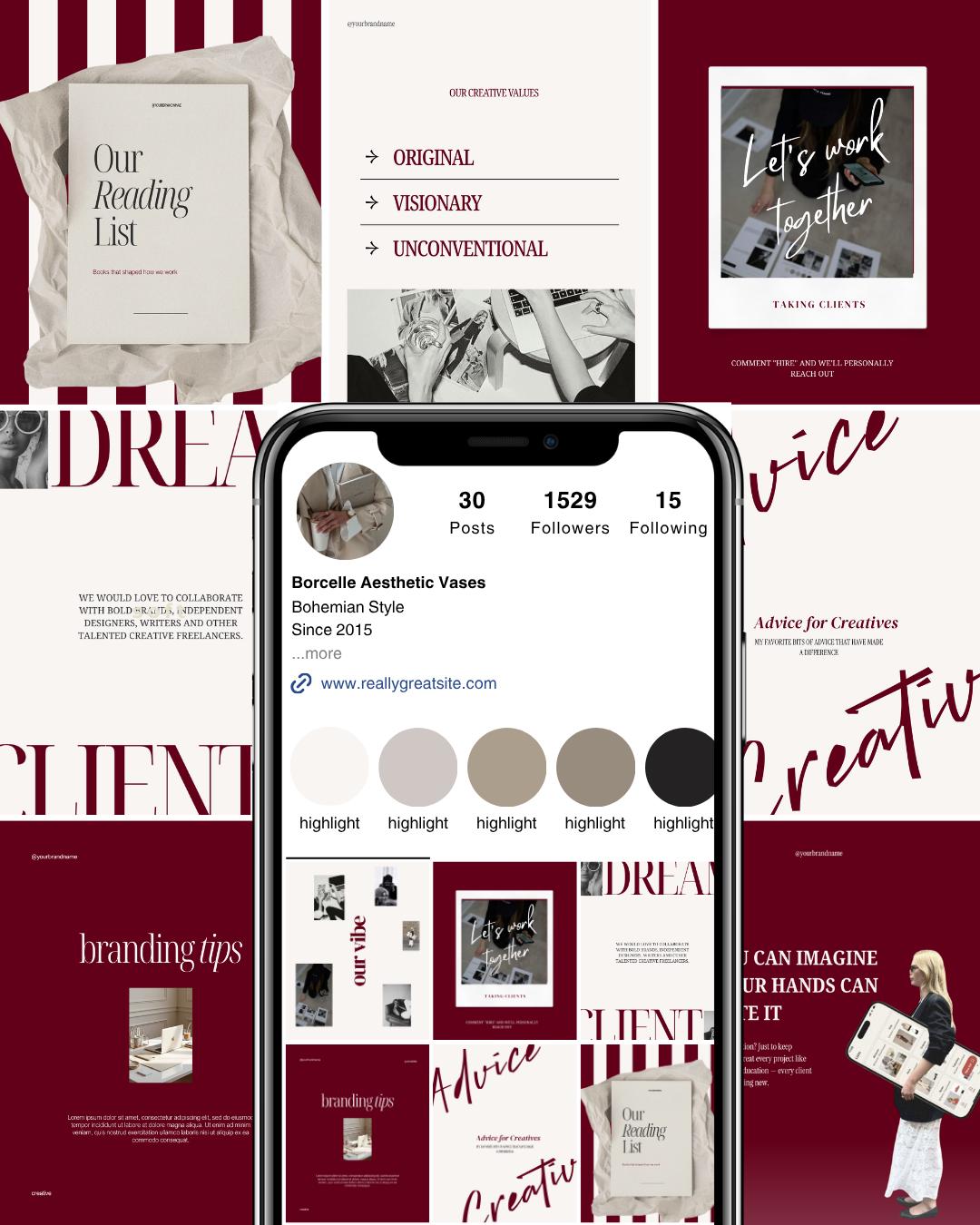 Burgendy Instagram Carousel Templates Canva Editable - preview 3