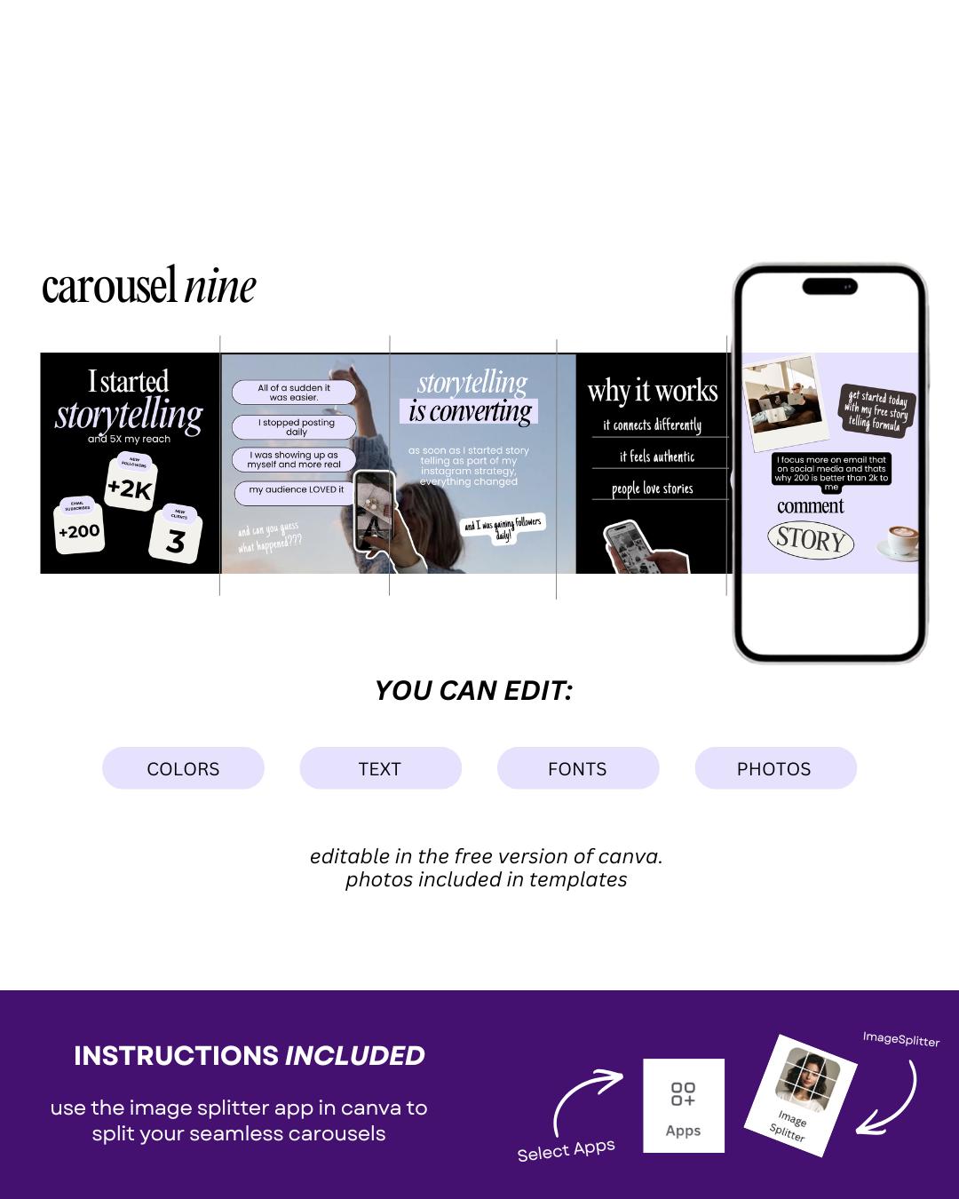 Seamless Purple Carousel Templates – Canva Social Media - preview 7