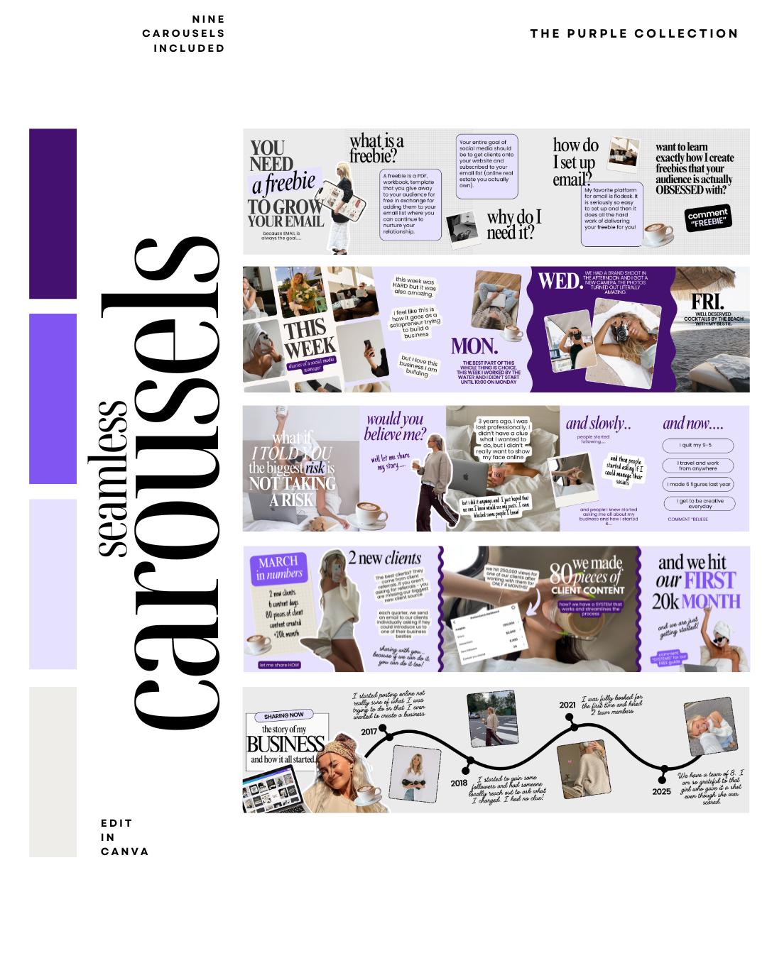 Seamless Purple Carousel Templates – Canva Social Media