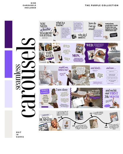 Seamless Purple Carousel Templates – Canva Social Media