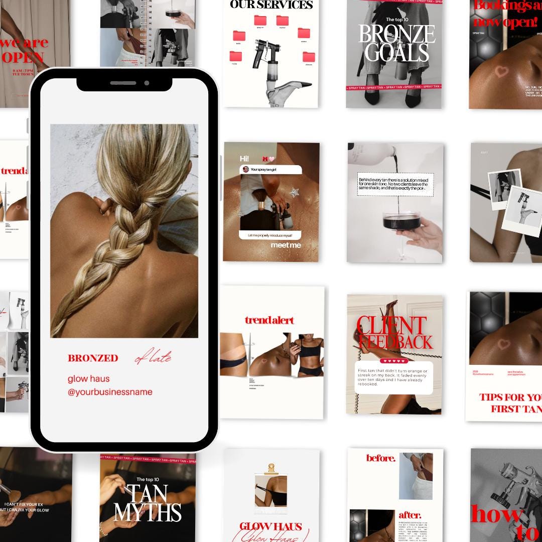 Luxury Spray Tan Instagram Templates, Spray Tanning Templates, Spray Tan Social Media, Spray Tan Branding, Spray Tanning Social Media