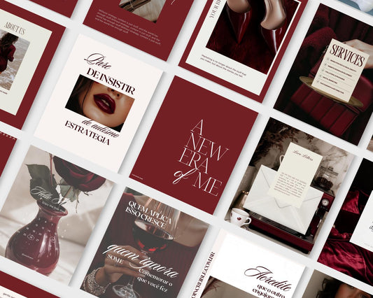 Cherry Red Editorial Instagram Templates for Canva | Minimalist Social Media bundle Branding and Content Creator Kit Mar