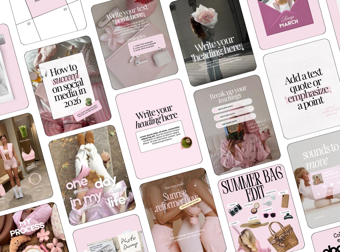 Pink Girly Instagram Templates, Canva Social Media Bundle (Digital Download)