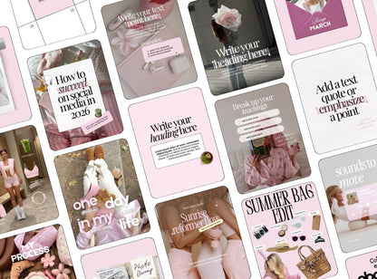 Pink Girly Instagram Templates, Canva Social Media Bundle (Digital Download)