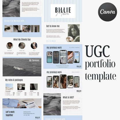 Blue Stripe UGC Portfolio Template Canva