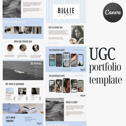 Blue Stripe UGC Portfolio Template Canva