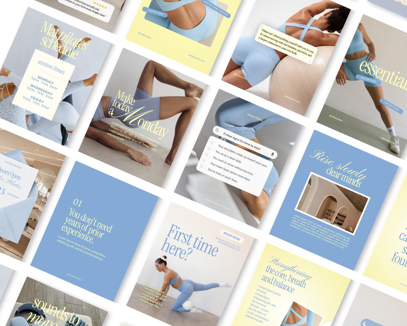 Yoga & Pilates Fitness Instagram Templates | Blue & Yellow