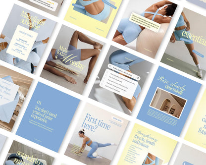 Yoga & Pilates Fitness Instagram Templates | Blue & Yellow
