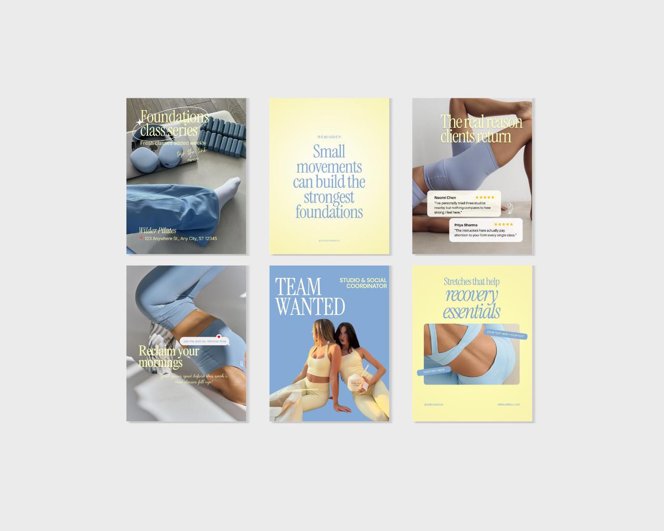Yoga & Pilates Fitness Instagram Templates | Blue & Yellow