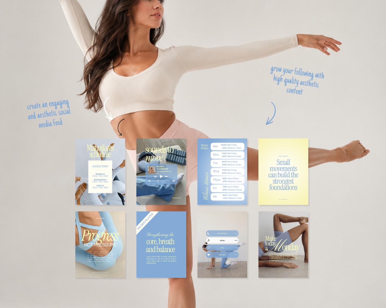 Yoga & Pilates Fitness Instagram Templates | Blue & Yellow