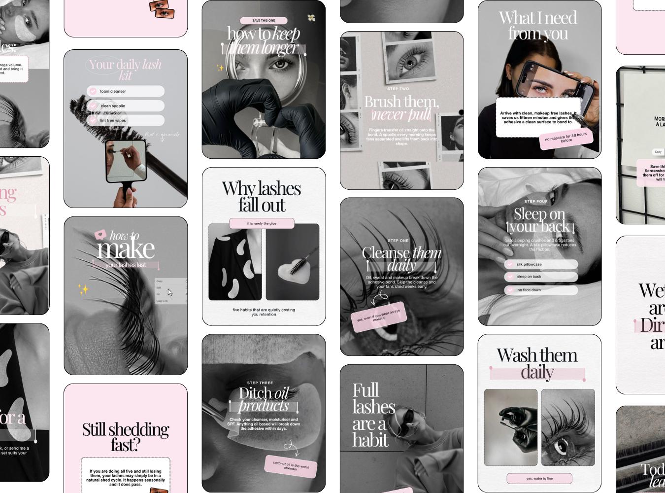 Lash Tech Instagram Templates | Pink Canva Posts for Lash Artists